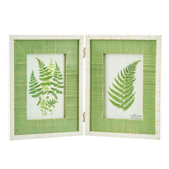 Distressed Green Wooden Double Photo Frame